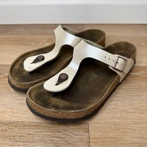 Birkenstock Gizeh Birko-Flor Graceful Pearl White Thong Women's Sandals, Size 40